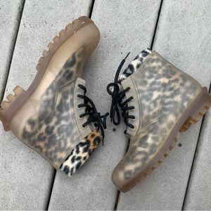 Vintage 90’s Clear Jelly Lace Up Combat Boots w Leopard Liner